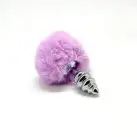 Металева анальна пробка Кролячий хвостик Alive Fluffy Twist Plug S Purple, діаметр 2,9 см photo 2