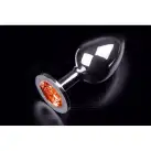 Большая серебристая анальная пробка с кристаллом, 9х4 см оранжевый photo 1