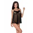 Сорочка прозрачная беби долл MELANIA CHEMISE black S/M - Passion, трусики, на тонких бретелях photo 1